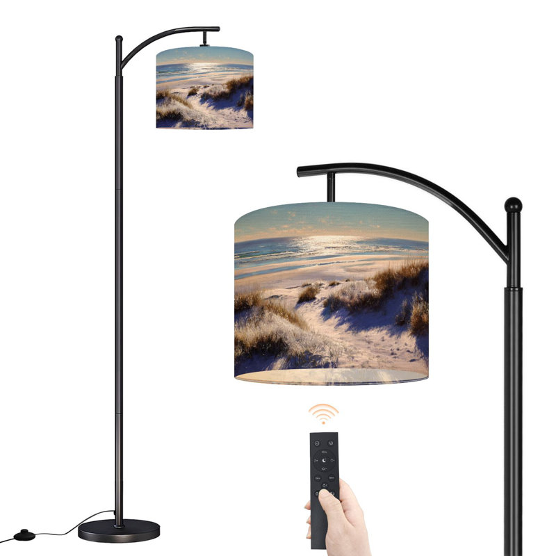 Lampe sur pied à arc avec abat-jour ajustable Scène côtière tranquille Lampe sur pied océan ondulé ciel pastel