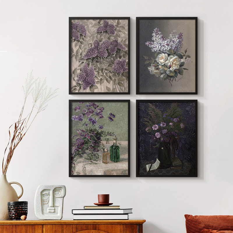 «Vintage Floral Print», impression encadrée CCL XXI - ensemble de 4, Noyer, H 44 po x l 14 po