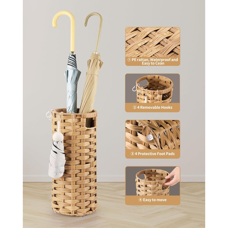 Woven Rattan Umbrella Stand, Yellow