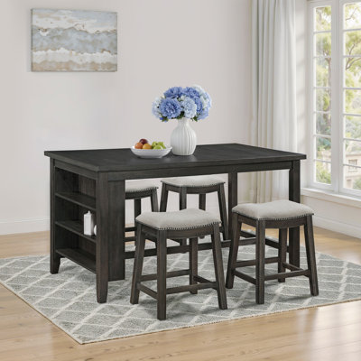 Dark Grey 5-Piece Counter Height Dining Table Set