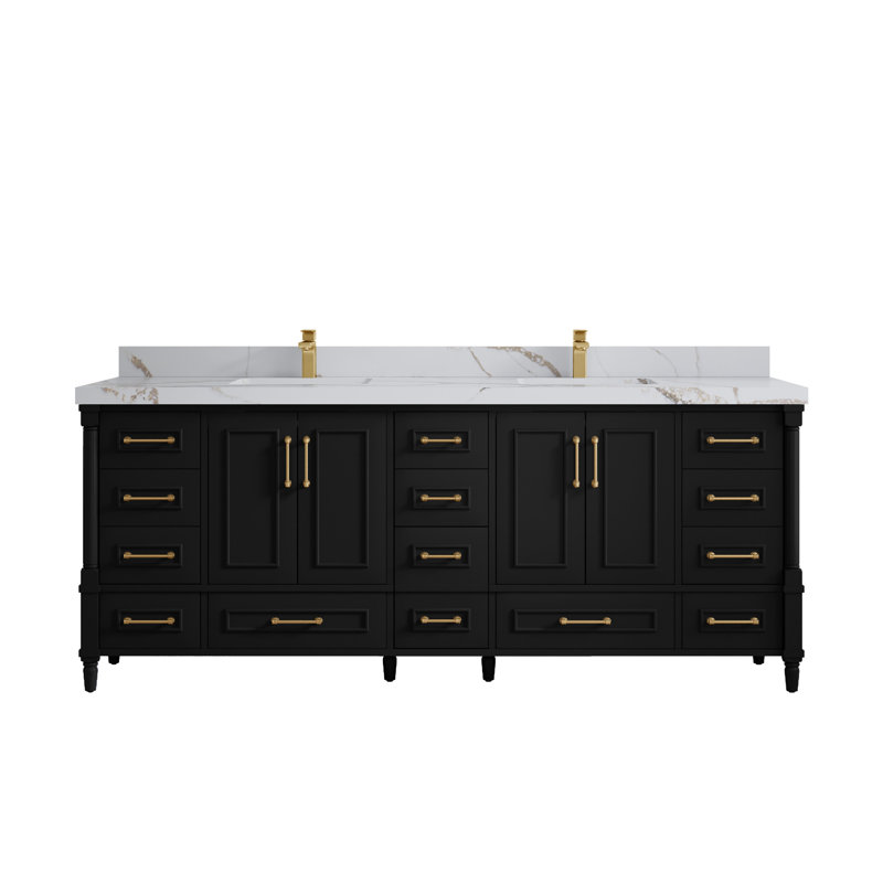 Aberdeen Bathroom Vanity, 2 IN Calacatta Gold, Carrara Marble
