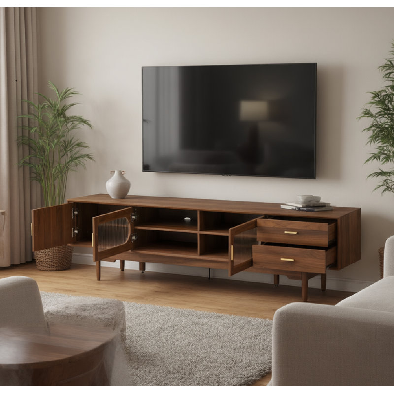 78" Modern TV Stand for Up to 85" TVs with Fluted Glass