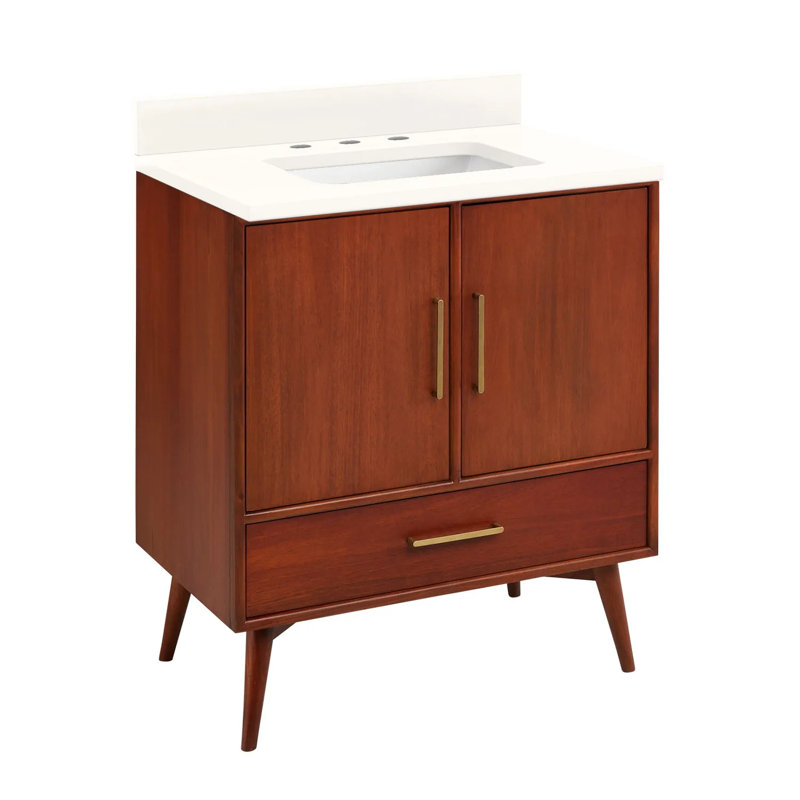 White Mahogany Single Bathroom Vanity with Brass Hardware