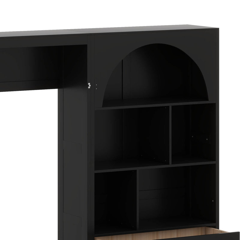 Lit escamotable avec lit escamotable et lit escamotable en bois massif, Noir