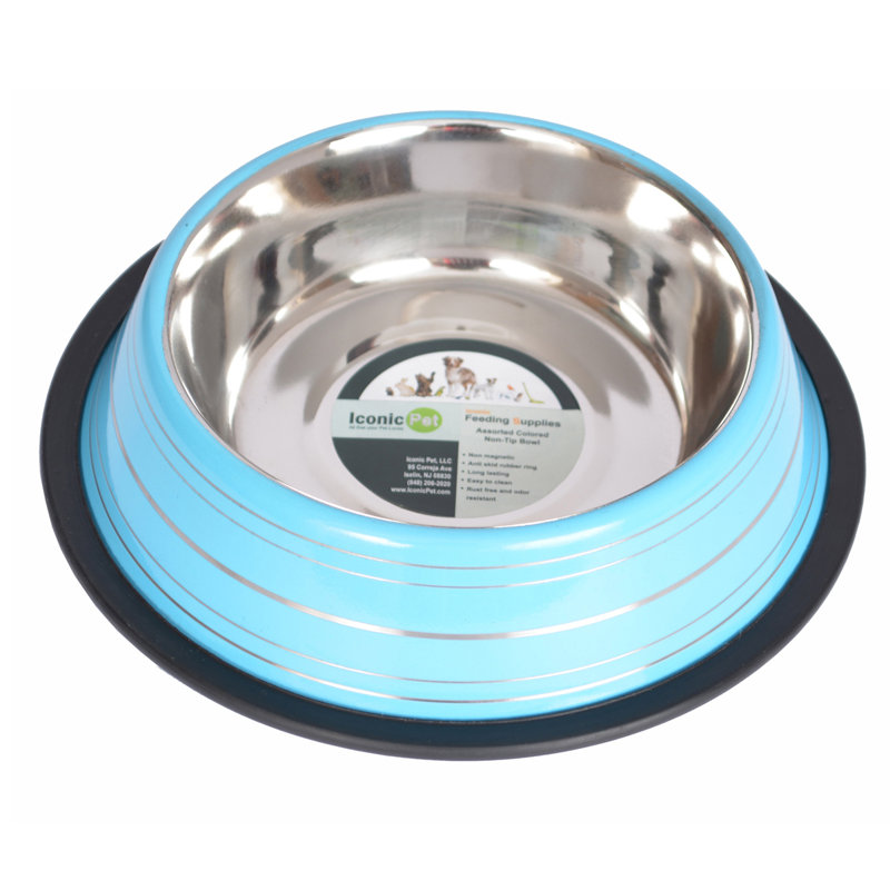 Blue Stainless Steel Non-Skid Pet Bowl Set