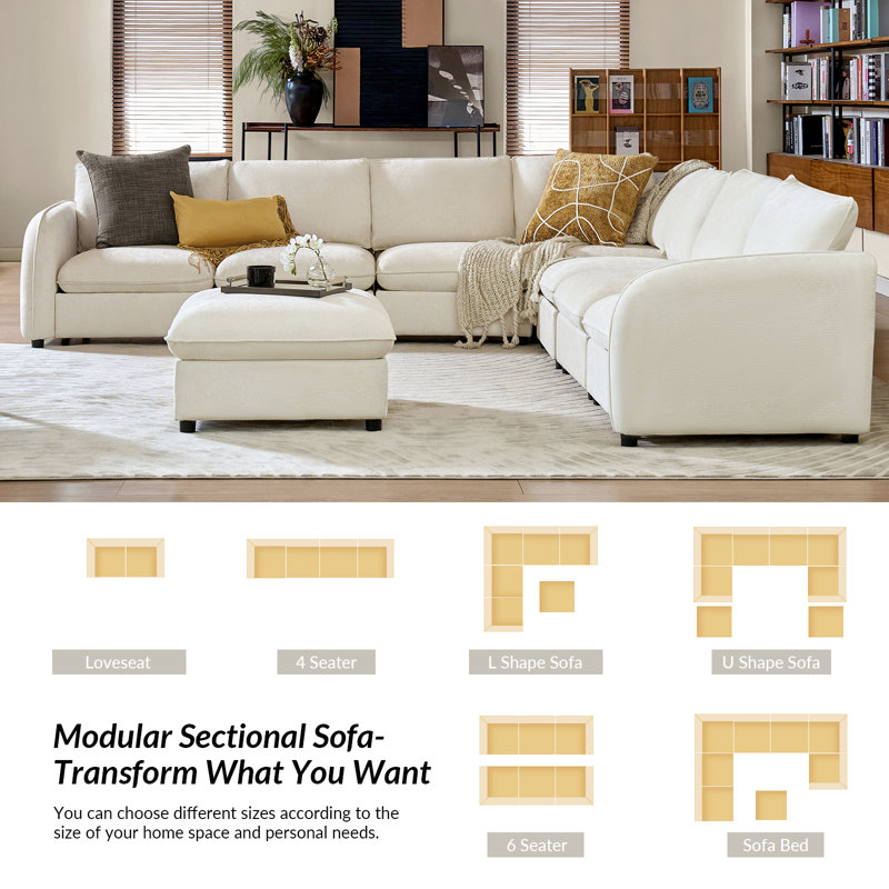 Terencio 132" Modern Modular Storage Sectional Sofa with Hassle-free Assembly , Ivory