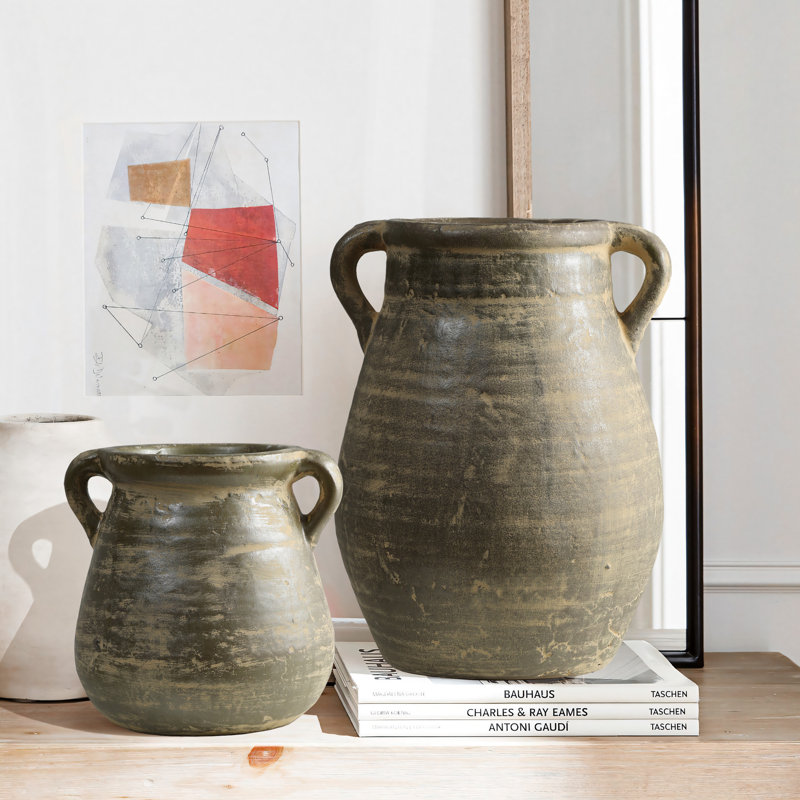 Handmade Terracotta Table Vase, 12.99" H x 9.65" W x 9.65" D