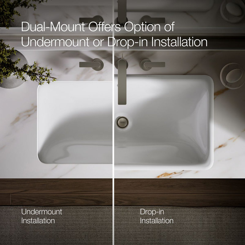 Iron Plains®Trough Rectangle Dual Mount Bathroom Sink with Overflow, White