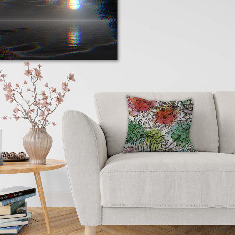 Floral Cotton Blend Outdoor Reversible Throw Pillow, 24" x 24", Jungle Watercolor