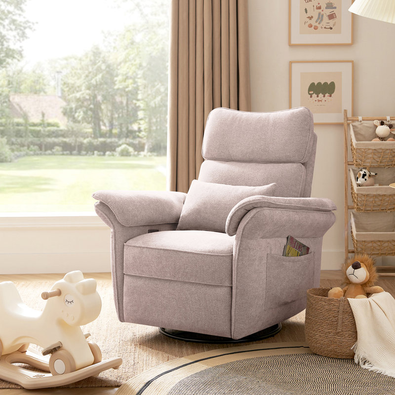 Beckette 41.75" Modern Swivel Glider Nursery Power Recliner with Adjustable Headrest, Rosy