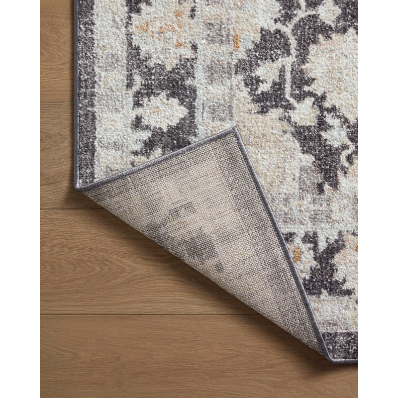 Tapis oriental en polypropylène tissé à la machine en noir anthracite / gris, Rectangle 2 pi 6 po x 4 pi