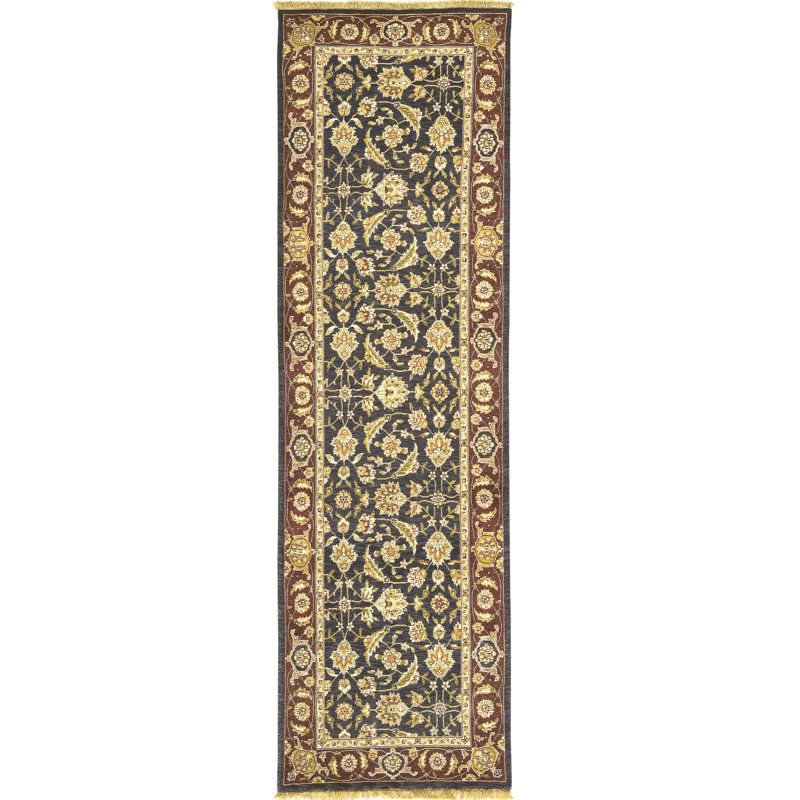 Hand Knotted Oriental Area Rug in Navy/Red, Runner 2'6" x 22'