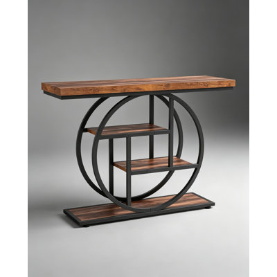 Industrial Console Table With 4 Tiers, Entryway Sofa Table For Living Room And Hallway, Rustic Storage Shelf With Sturdy Metal Frame