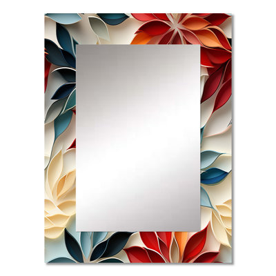 Arhondis Red And Blue Zen Floral Mosaic - botanical  Large Wall Mirror, Boho Decorative Mirror, Printed Metal Art