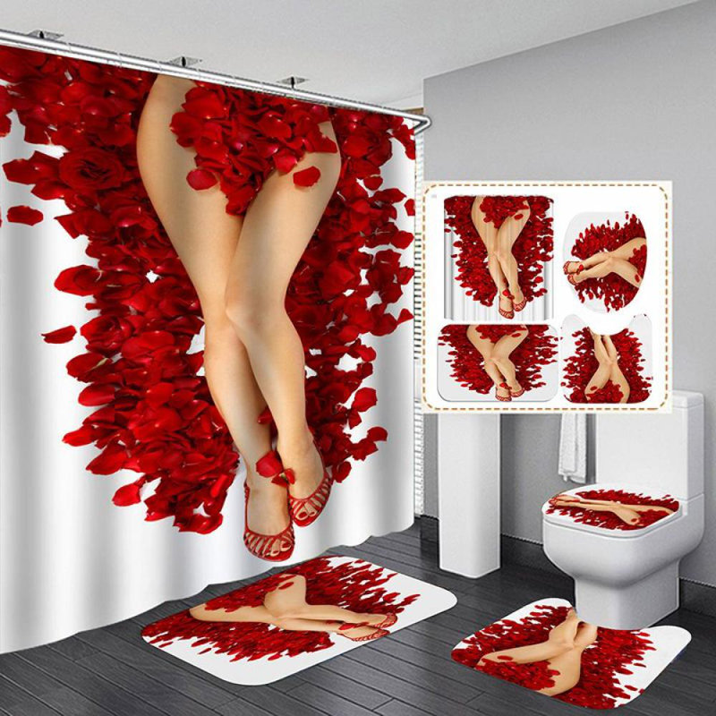 Ensemble de rideau de douche 4 pièces + crochets