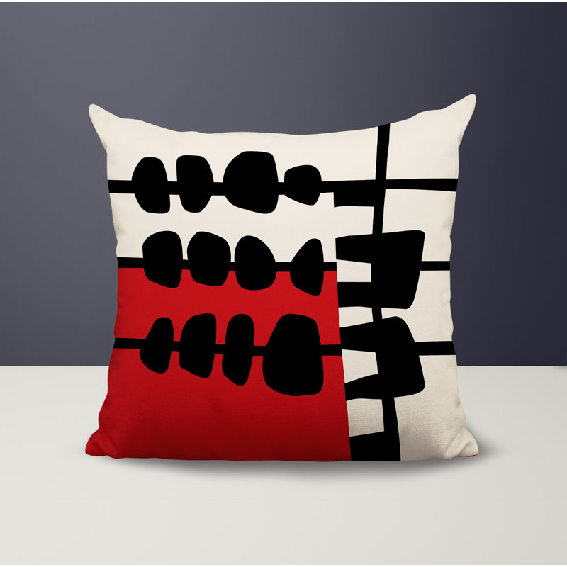 Oreiller carré réversible intérieur / extérieur Dola, H 19 po x l 19 po, Rouge / noir / blanc cassé abstrait