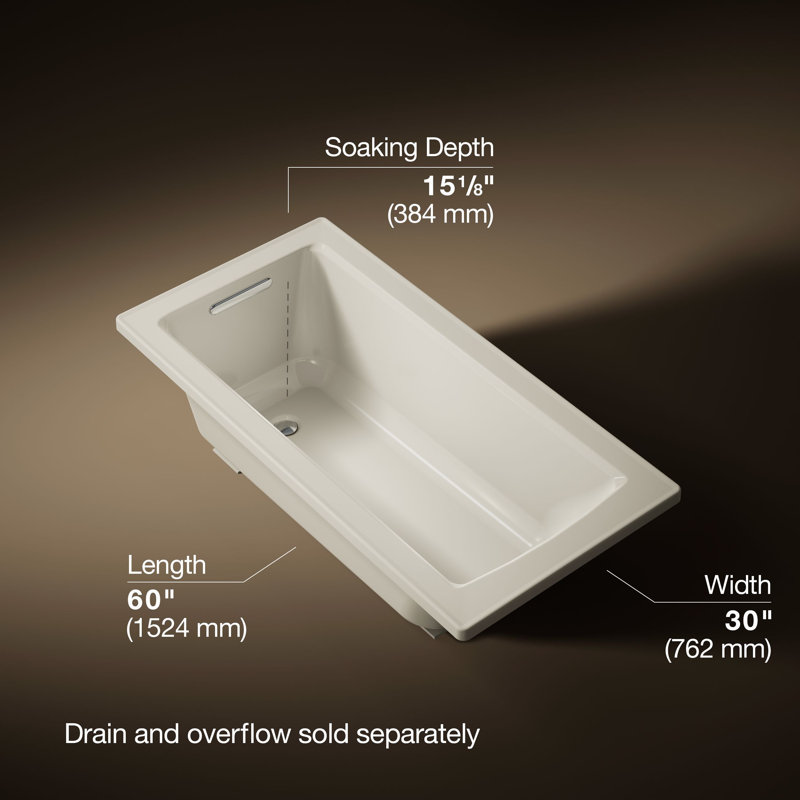 Archer 60" x 30" Soaking Bathtub, Biscuit