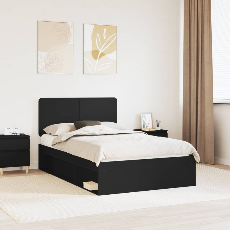 Solid Wood Bed, European Double (140 x 200 cm), Black