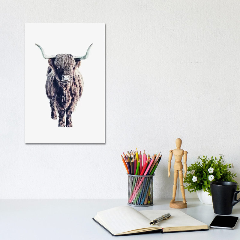 Highland Cattle Colin White by Monika Strigel - Wrapped Canvas Print, 20.32 cm H x 30.48 cm W