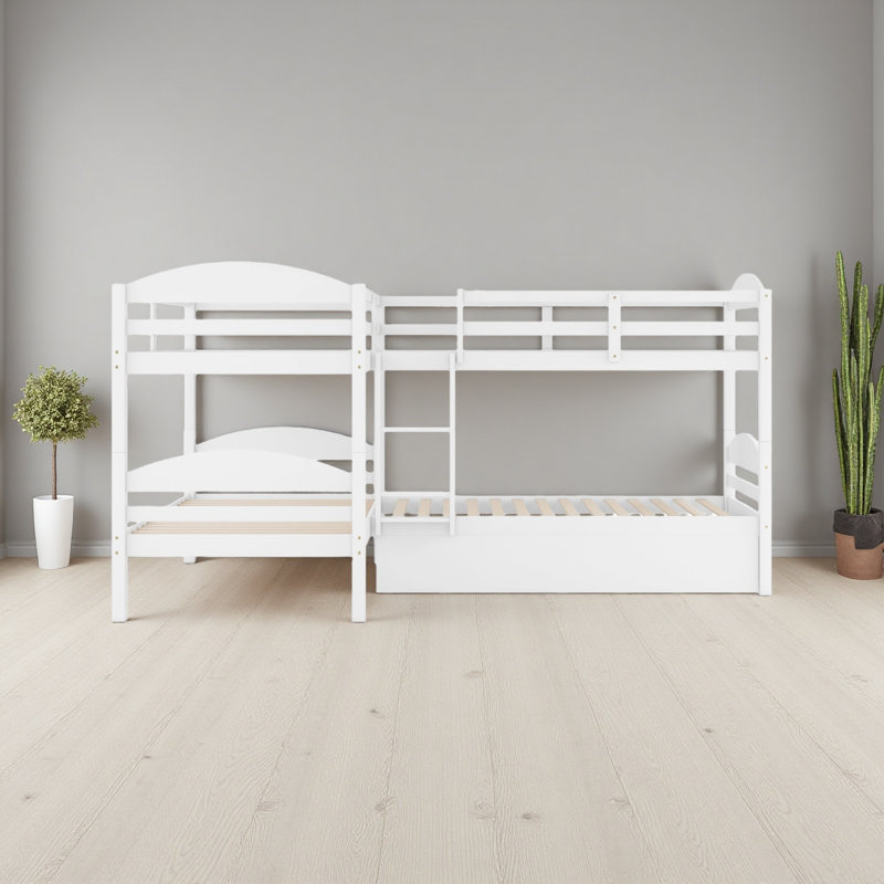 Lit simple en L avec lit gigogne, Blanc