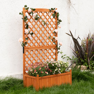Boîte à fleurs en bois pour jardin avec treillis
