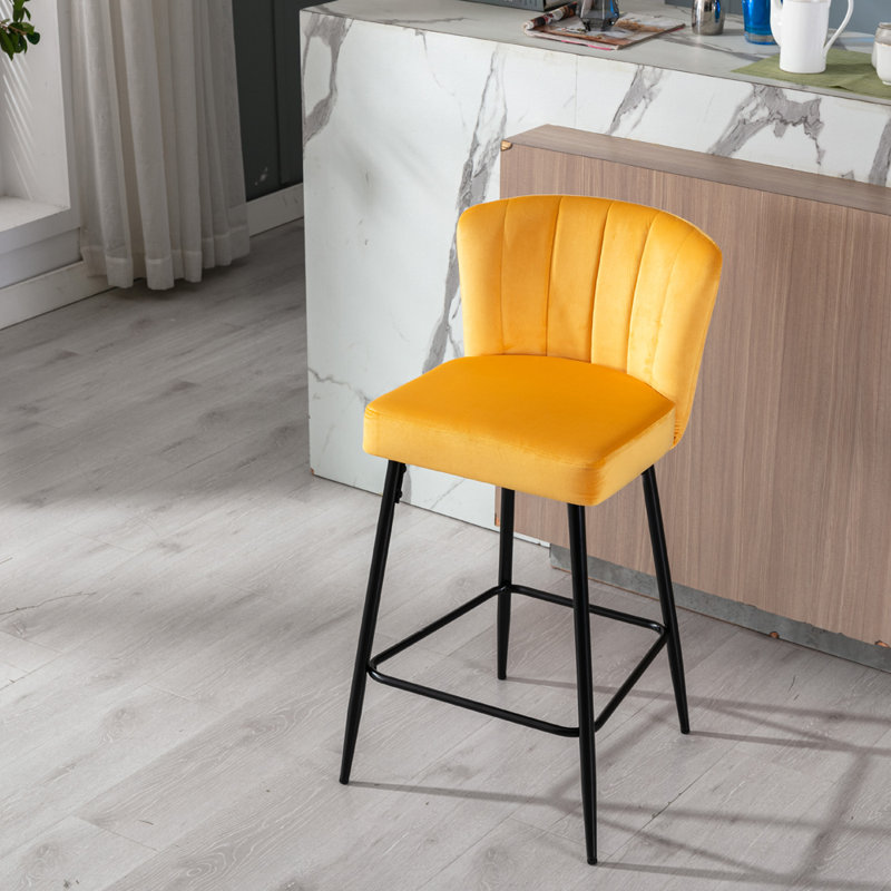 Lauterbach Upholstered Counter Stool with Metal Frame, Mustard Velvet