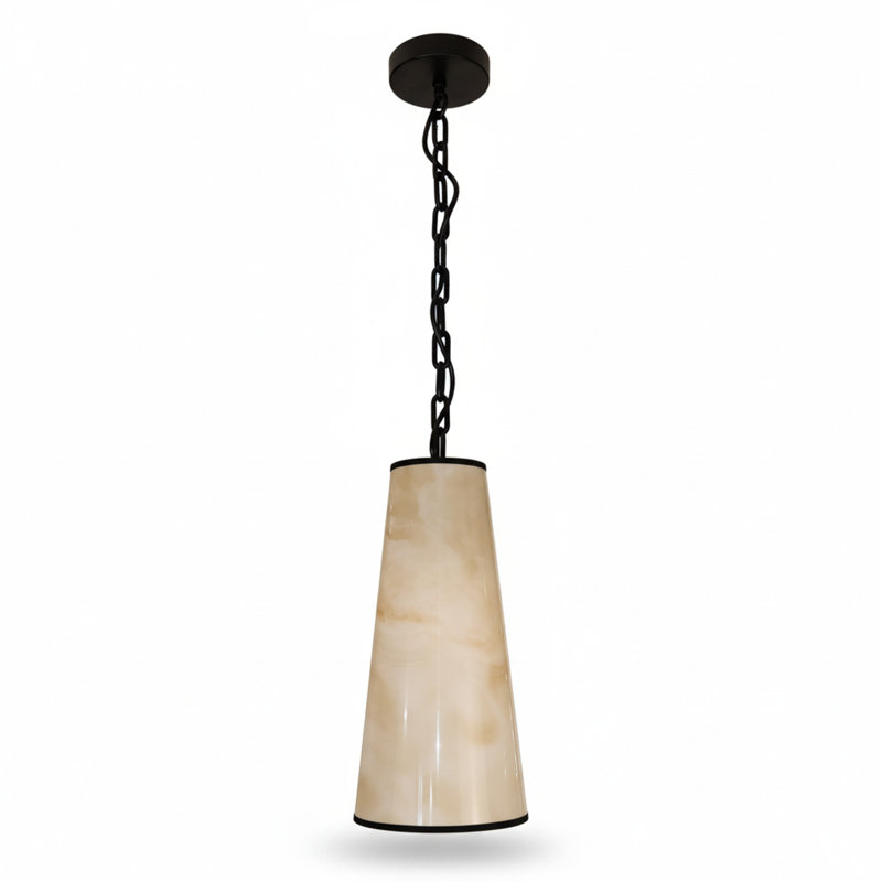 Luminaire suspendu tambour conique à 1 lumière Nena - Noir mat - Abat-jour faux albâtre, Matte Black
