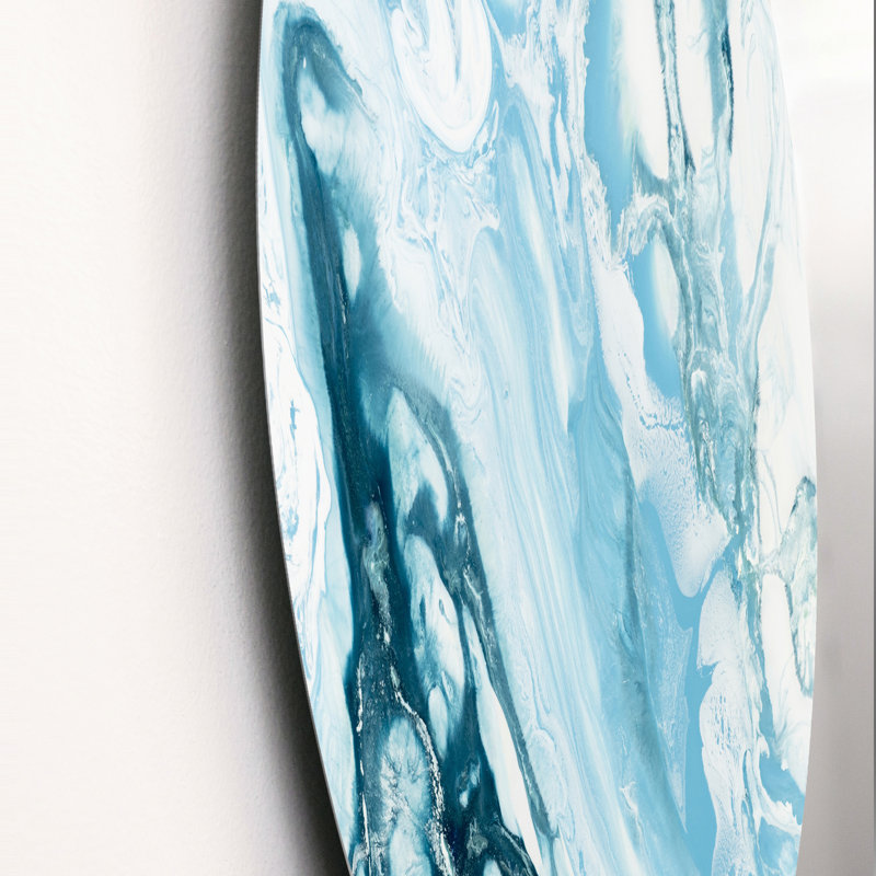 Vague bleue, art liquide - cercle moderne en métal, art mural, H 36 po x l 36 po x P 1 po