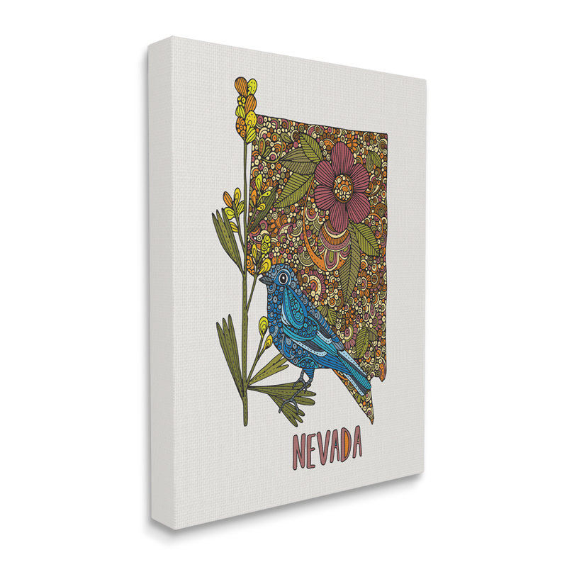 Motif botanique complexe de Nevada Bluebird State par Valentina Harper - impression, Toile tendue