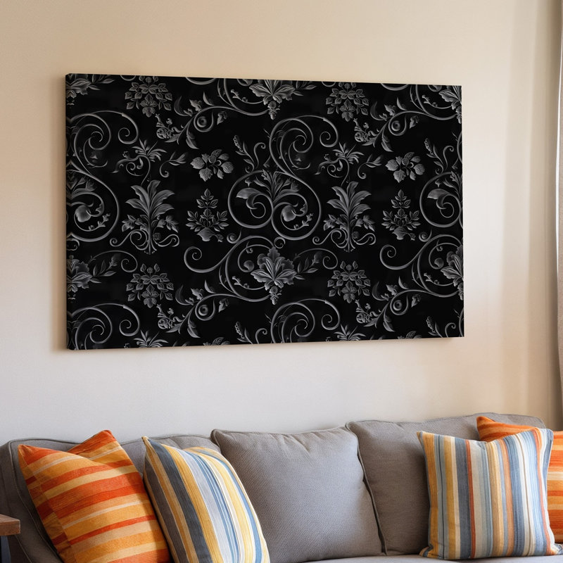 "Toile", créant un motif sans couture mettant en vedette des motifs floraux gothiques complexes sur un fond noir foncé