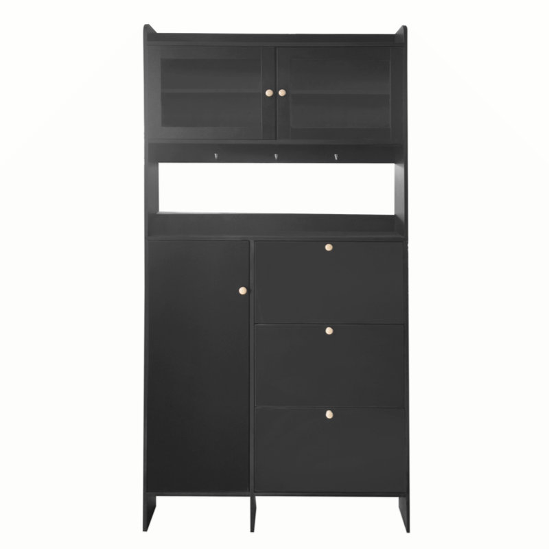 Arbre d'entrée Laonceton d'une largeur de 39,2 po avec banc et rangement pour chaussures, Noir, noir, noir, noir
