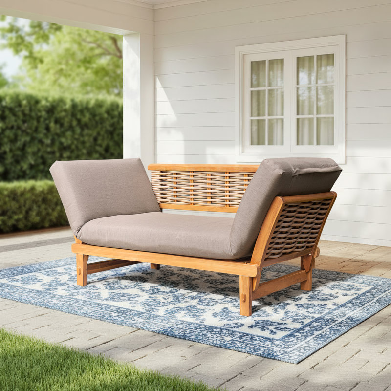 Decatur 79'' Wide Outdoor Teak Patio Daybed with SunbCushions, Cast Shale Sunbrella®