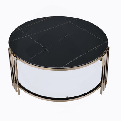 Sintered Stone Top & Champagne Finish Round Coffee Table