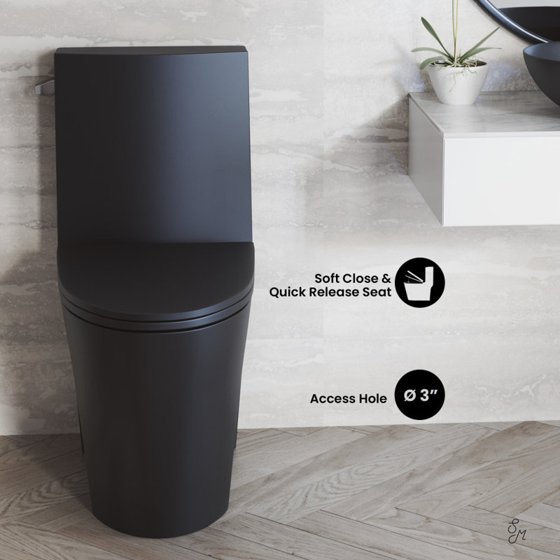 St. Tropez One-Piece 10" Rough-In 1.28 GPF Left Flush Elongated Toilet In Matte Black