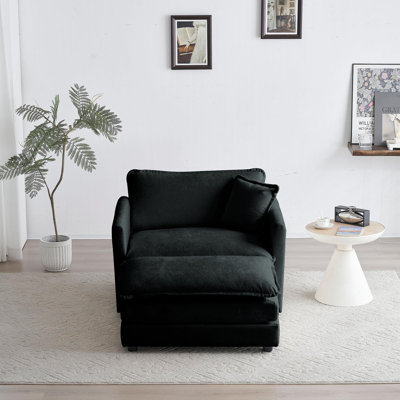 Modern Accent Chair With Ottoman, Living Room Club Chair Chenille Upholstered Armchair , Reading Chair For Bedroom