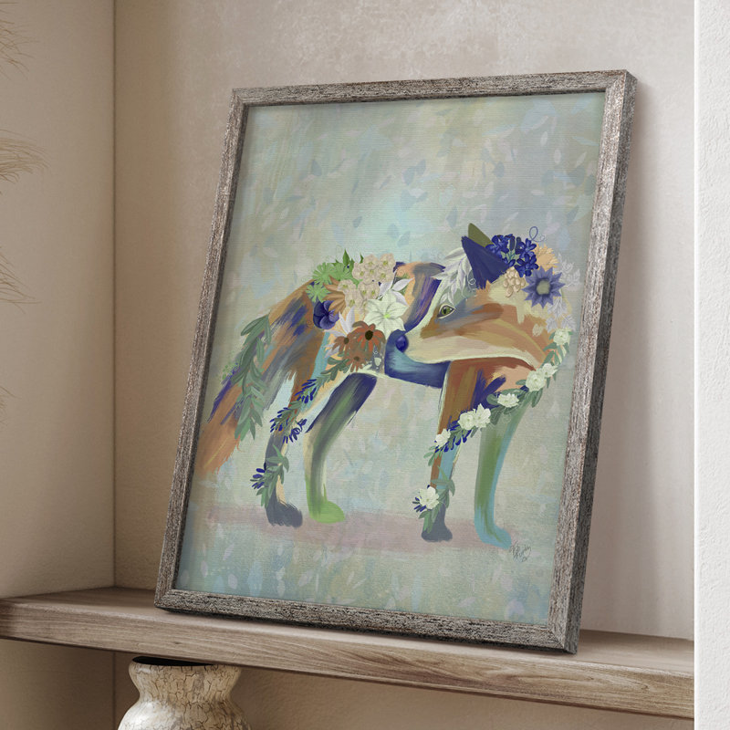 Fantastic Florals Fox, reproduction encadrée debout - bois massif, H 11 po x l 9 po