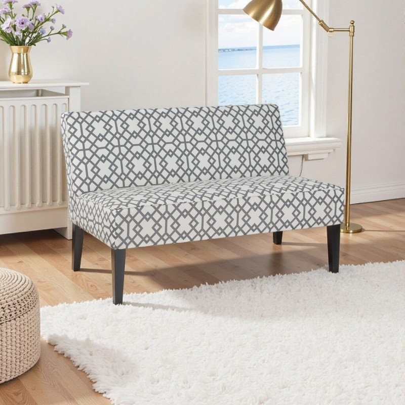 Classic Linen Upholstered Accent Loveseat Chair – Timeless Elegance & Comfort, Gray+White