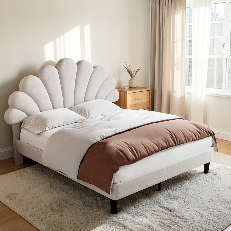 Adaway Upholstered Bed, Beige, Double (157cm x 193cm)