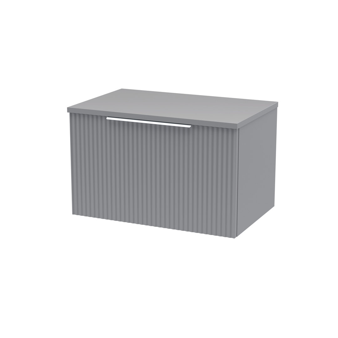 Hudson Reed Satin Grey Fluted Wall Mounted Single Drawer Vanity Unit With Bellato Grey Worktop | | Mdf | 600Mm - Image 3