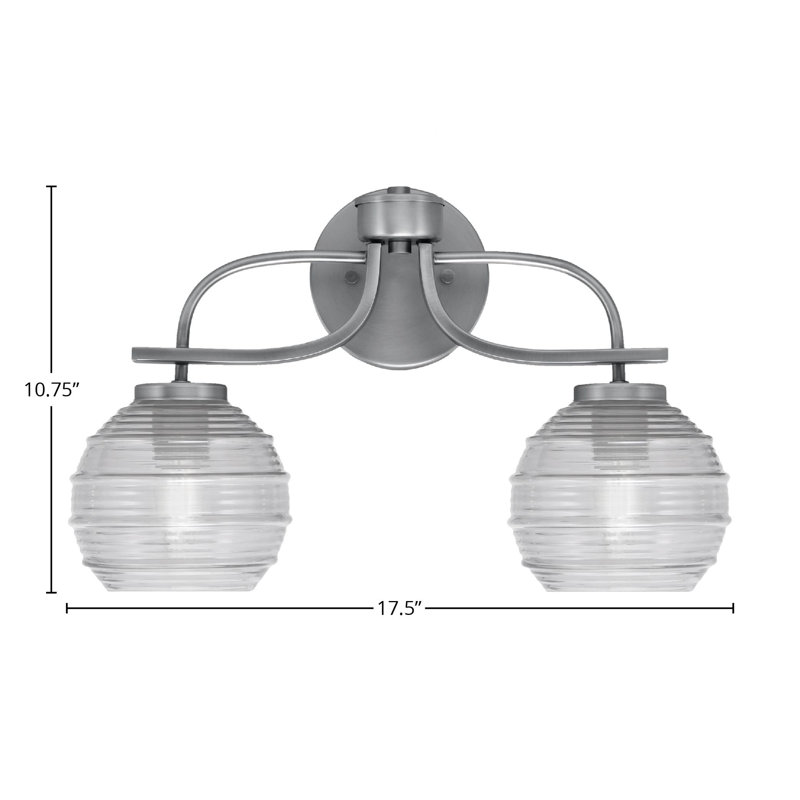 Zygi 2 Light Bath Bar Shown In Graphite Finish With 6" Clear Ribbed Glass