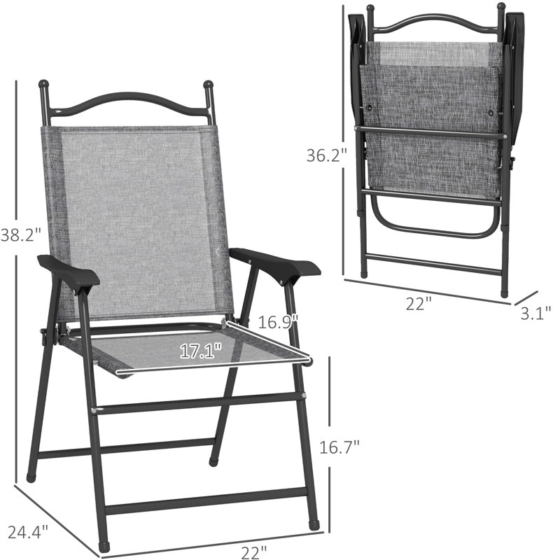 Chaises de camping pliantes avec siège respirant, gris, pour 2 personnes, avec table zéro gravité et confort, gris