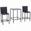 Ensemble de bar en rotin 3 pièces avec table en verre, 2 tabourets de bar pour l'extérieur, le patio, le jardin, la piscine, la cour