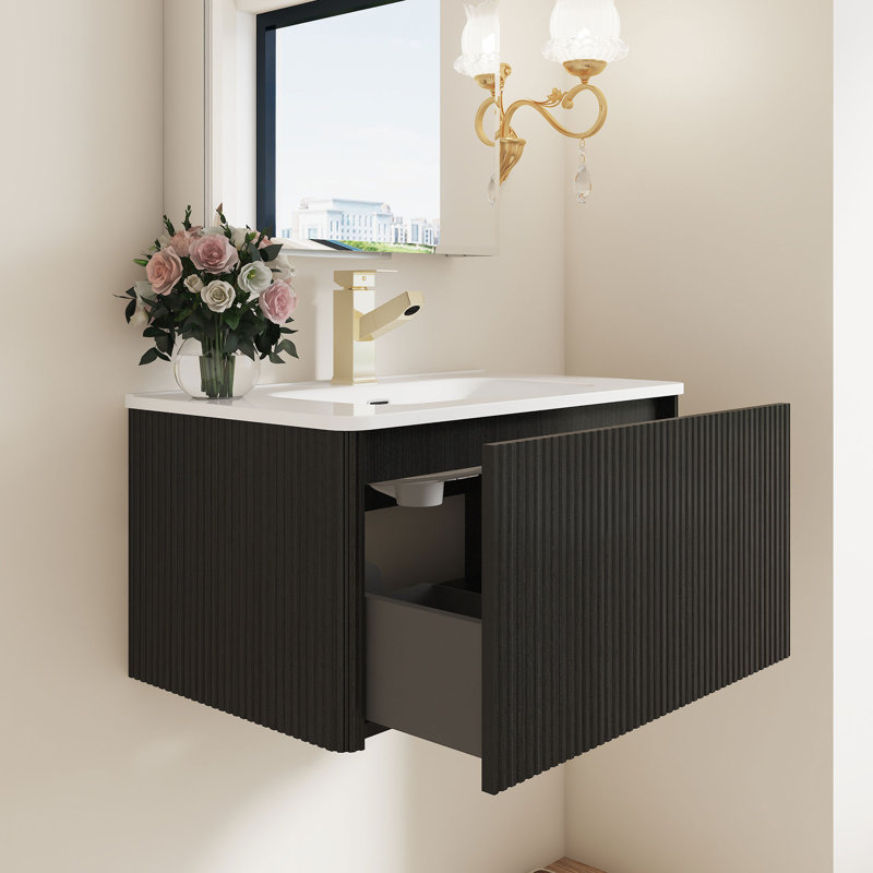 Ensemble de meuble-lavabo mural 30 po avec lavabo en céramique, Noir
