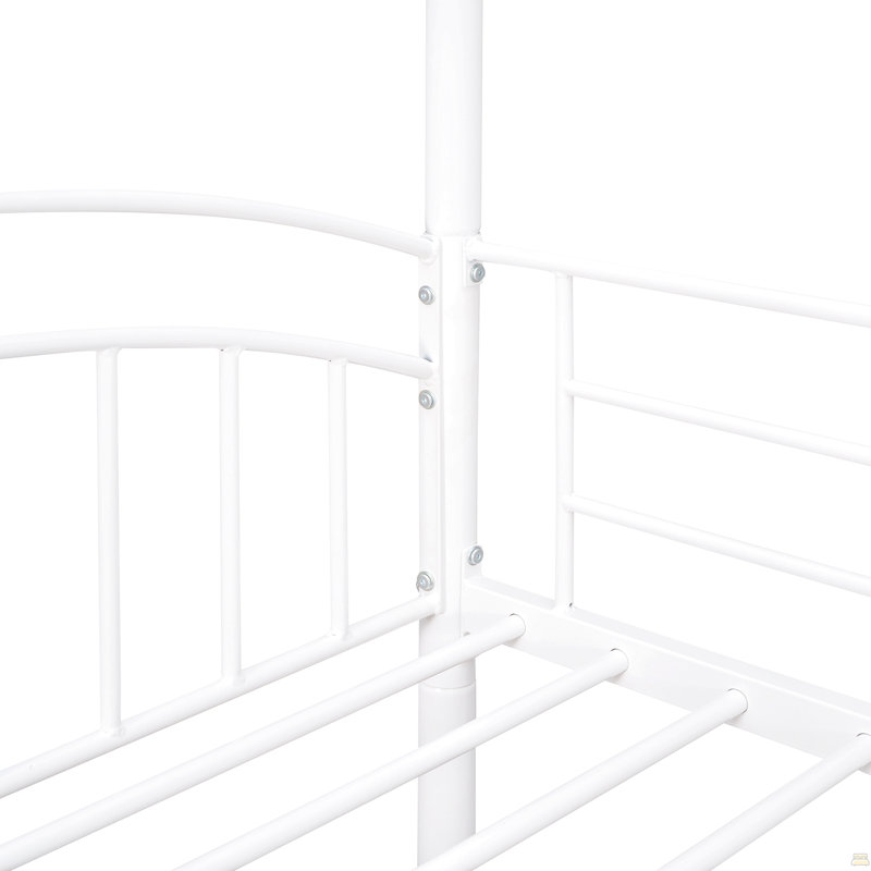 Lit superposé simple en métal avec glissade, lit pour enfant, White