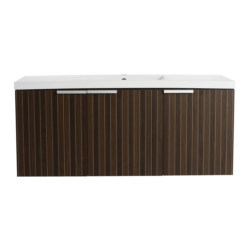 Meuble-lavabo mural 48 po avec lavabo en résine et grand rangement
