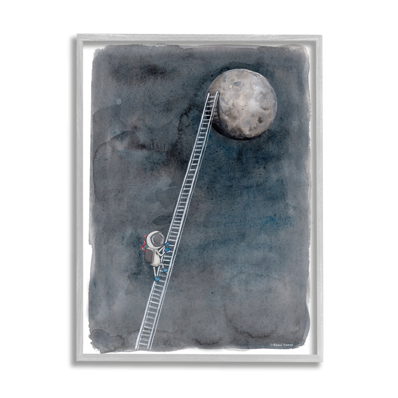 Astronaute de l'échelle à la lune, Exploration de l'espace humoristique, Estampe numérique Farmhouse