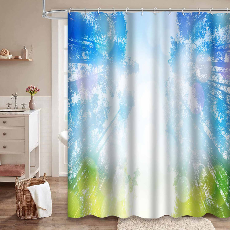Rideau de douche abstrait vert clair avec 12 crochets, L 72 po x l 78 po