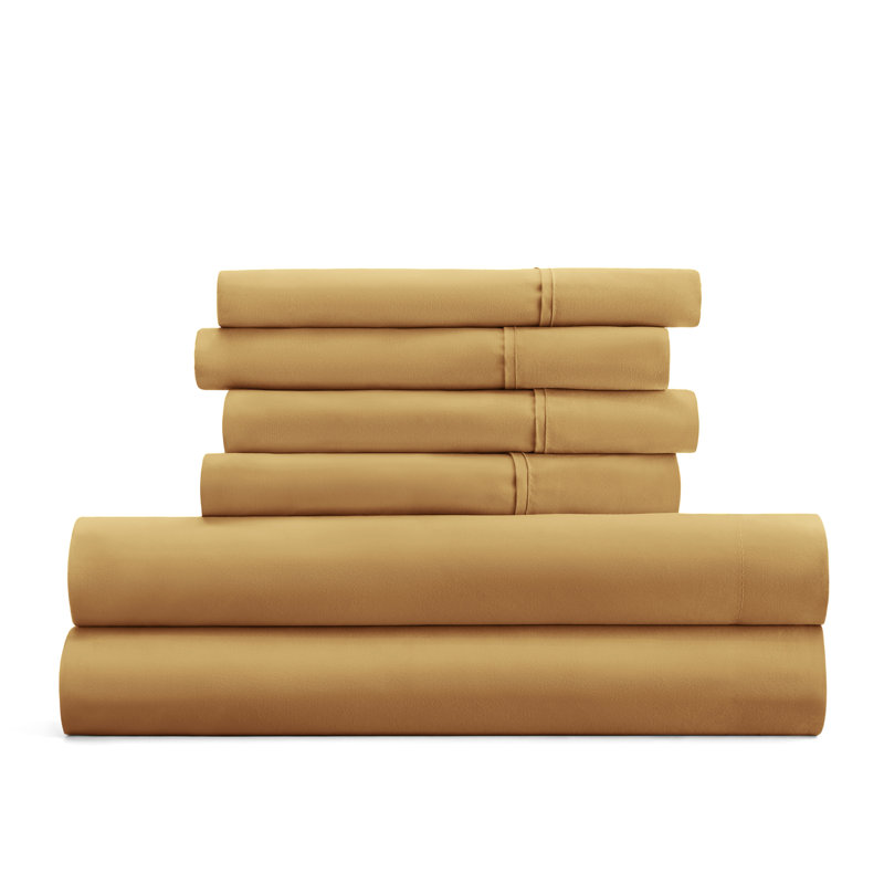 Ensemble de draps pour lit en microfibre brossée de 6 pièces Simply Soft, Or