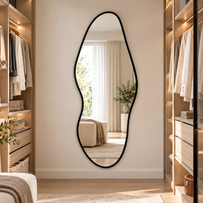 160 x 53.5 cm Irregular Full Length Wall Mirror with Black Aluminium Frame