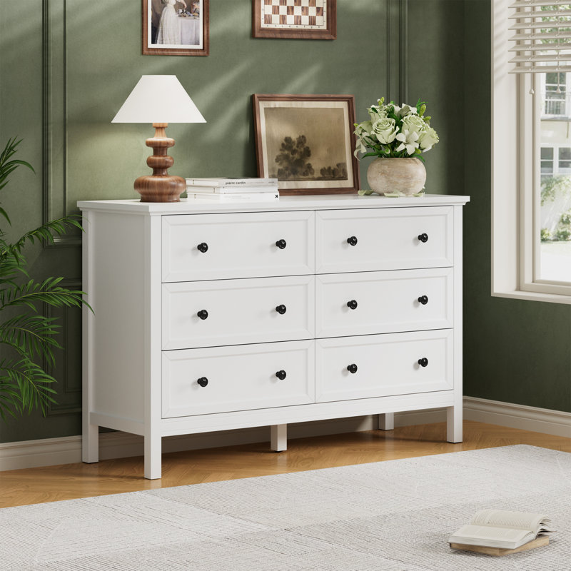 Mountford 47.2" W 6 White Drawer Dresser,Bedroom Dresser, White
